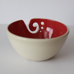 Red Yarn Bowl / Knitting Bowl / Crochet Bowl / Red and White Yarn Bowl / 6 1/4 inch Yarn Bowl / Made To Order image 3