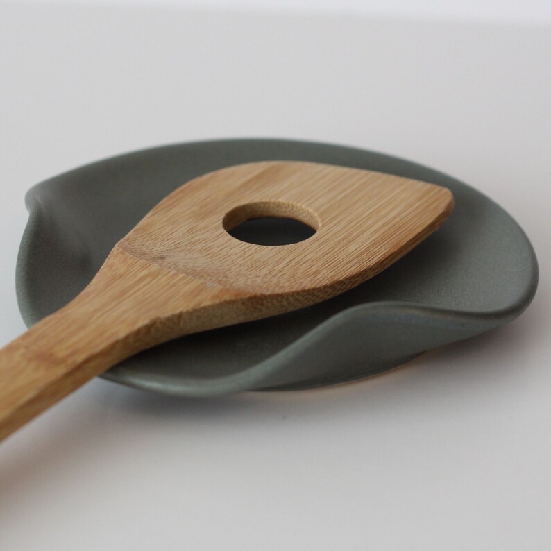 Gray/Green Ceramic Spoon Rest | Made to Order 