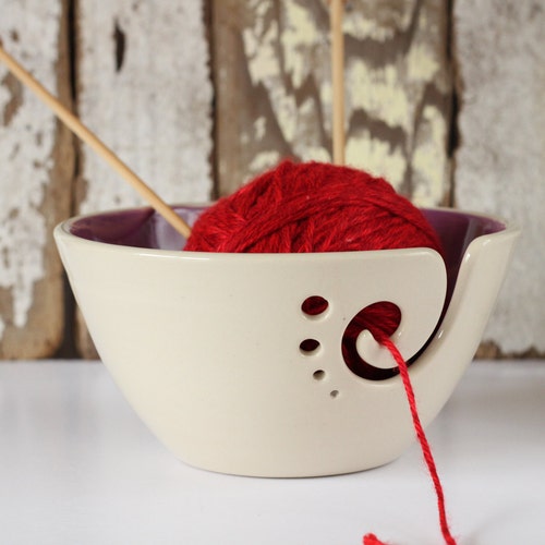 Yarn Bowl Knitting Bowl Crochet Bowl Purple Ceramic Yarn Etsy