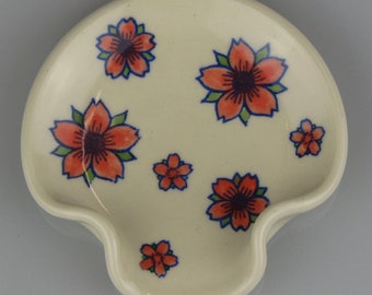 White Ceramic Spoon Rest with Hand Painted Flowers | Made to Order