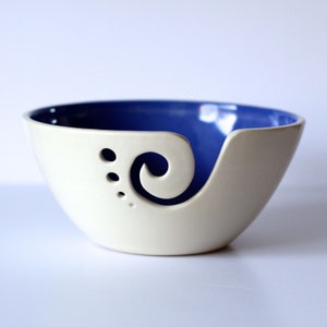 Blue Ceramic Yarn Bowl, Yarn Bowl, Knitting Bowl, Crochet Bowl, Blue and White Yarn Bowl, Made to Order