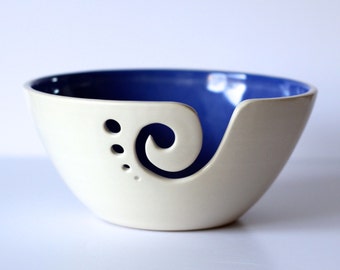 Blue Ceramic Yarn Bowl, Yarn Bowl, Knitting Bowl, Crochet Bowl, Blue and White Yarn Bowl, Made to Order