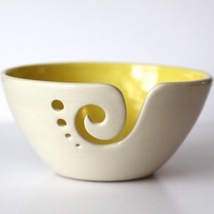 Yellow Ceramic Yarn Bowl, Knitting Bowl, Crochet Bowl, Yellow and White Yarn Bowl, Made to Order image 1