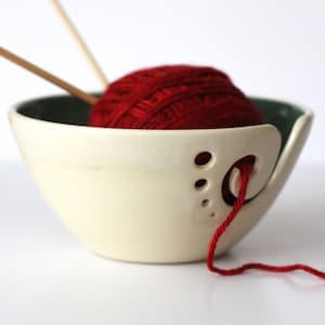 Green Ceramic Yarn Bowl, ,Yarn Bowl, Knitting Bowl, Crochet Bowl, Green and White Yarn Bowl, Made to Order