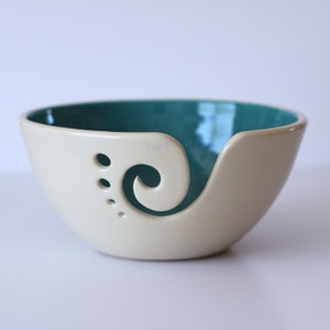 Turquoise Ceramic Yarn Bowl, Yarn Bowl, Knitting Bowl, Crochet Bowl, Turquoise and White Yarn Bowl, Made to Order