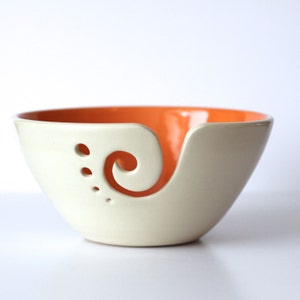 Yarn Bowl / Knitting Bowl / Crochet Bowl /Orange and White Yarn Bowl / 6 inch Yarn Bowl / Yarn Holder / Made to Order