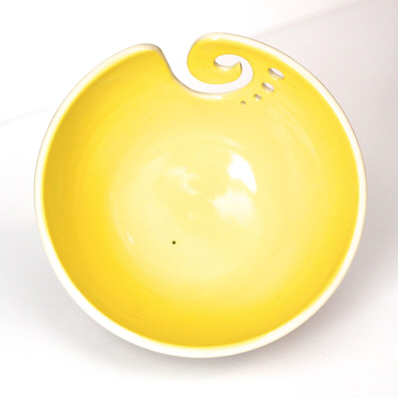 Yellow Ceramic Yarn Bowl, Knitting Bowl, Crochet Bowl, Yellow and White Yarn Bowl, Made to Order image 4