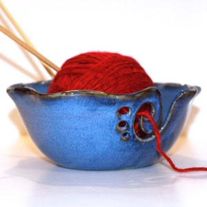 Ruffled Ceramic Yarn Bowl, Yarn Bowl, Knitting Bowl, Crochet Bowl , Bright Sky Blue Yarn Bowl, Made to Order