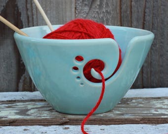 Light Blue Ceramic Yarn Bowl, Yarn Bowl, Knitting Bowl, Crochet Bowl, Light Blue Yarn Bowl, Made to Order