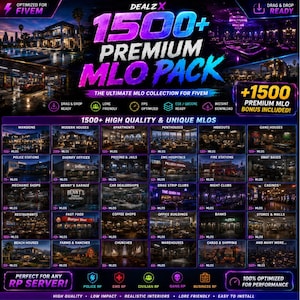 1500以上のMLOメガパック | 455台のプレミアムカー | 500のプレミアムボーナスMLO | 500の銃パック | FiveM対応 | ESX QBCore | 即時ダウンロード