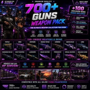 FiveM Mega Gun Pack | 700+ Guns & Weapons | BONUS Cars, Scripts, MLO Maps, Clothing and  Tattoos