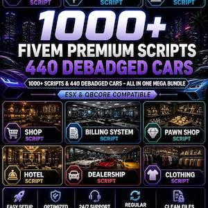 FiveM Scripts & Debadged Cars Bundle | ESX QBCore RP Server Pack (Digital Download)
