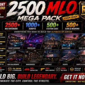 FiveM Mega Bundle 2500 MLO Maps 1000 Premium Scripts 500 Custom Cars 500 Gun Pack ESX QBCore