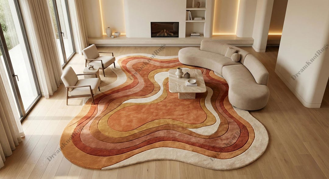 Abstract Organic Shape Rug, Hand Tufted New Zealand Wool Rug ...