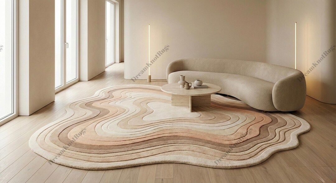 Hand Tufted Abstract Shaped Rug, New Zealand Wool Area Rug, Neutral ...