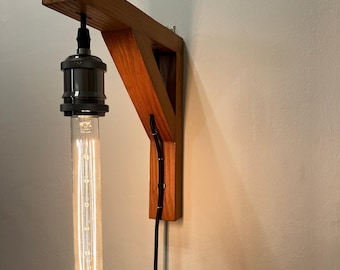 Rustic wooden wall lamp or sconce - Vintage and handcrafted design for living room, bedroom and hallway.