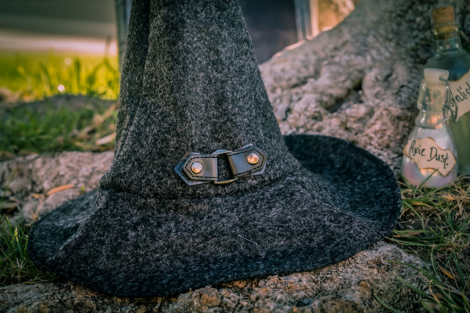 Classic Witch Hat With Buckle. Dark Grey/Black. Etsy