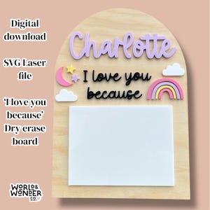 Eu te amo porque quadro branco - Download digital - Arquivo SVG - Arquivo cortado/gravado a laser - Download instantâneo - Bilhete de amor para seu filho