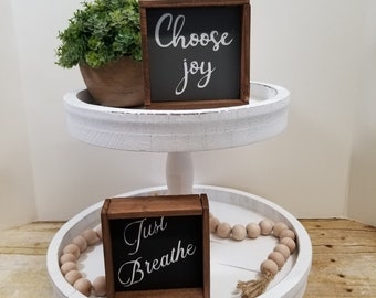 Just Breathe Framed Farmhouse Mini Wood Signs | Tiered Tray Rustic Decor  | Choose Joy Signs | Inspirational Signs  | Home Decor Signs