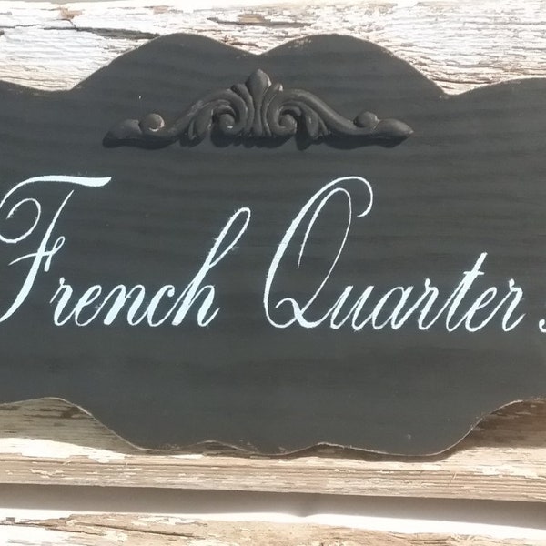 French Quarters Sign | Shabby Cottage Sign | French Wood Sign | Paris Black Wood Sign | Wall Hanging | French Decor Wood Sign | Paris Decor