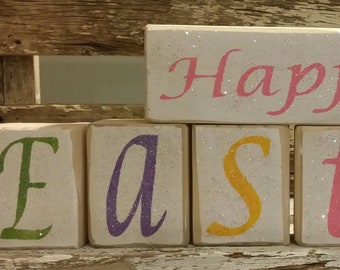 Happy Easter Pastel Color Blocks Glitter Blocks Holiday Blocks