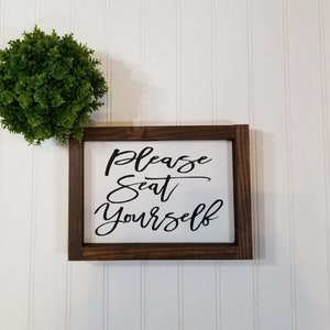 Please Seat Yourself. Funny Framed Farmhouse Sign 5&quot; x 8&quot;.Small Wood Sign Funny Bathroom Sign. Bathroom Decor. Rustic Signs. Farmhouse Style
