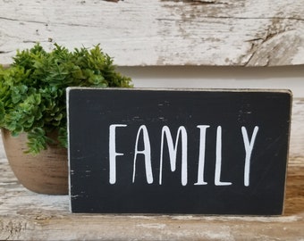 Family 4" x 6" Mini Black Wood Sign | Home Decor | Block Sign | Shelf Sitter | Wood Block Sign | Mini Sign | Desk Decor |Rustic Block