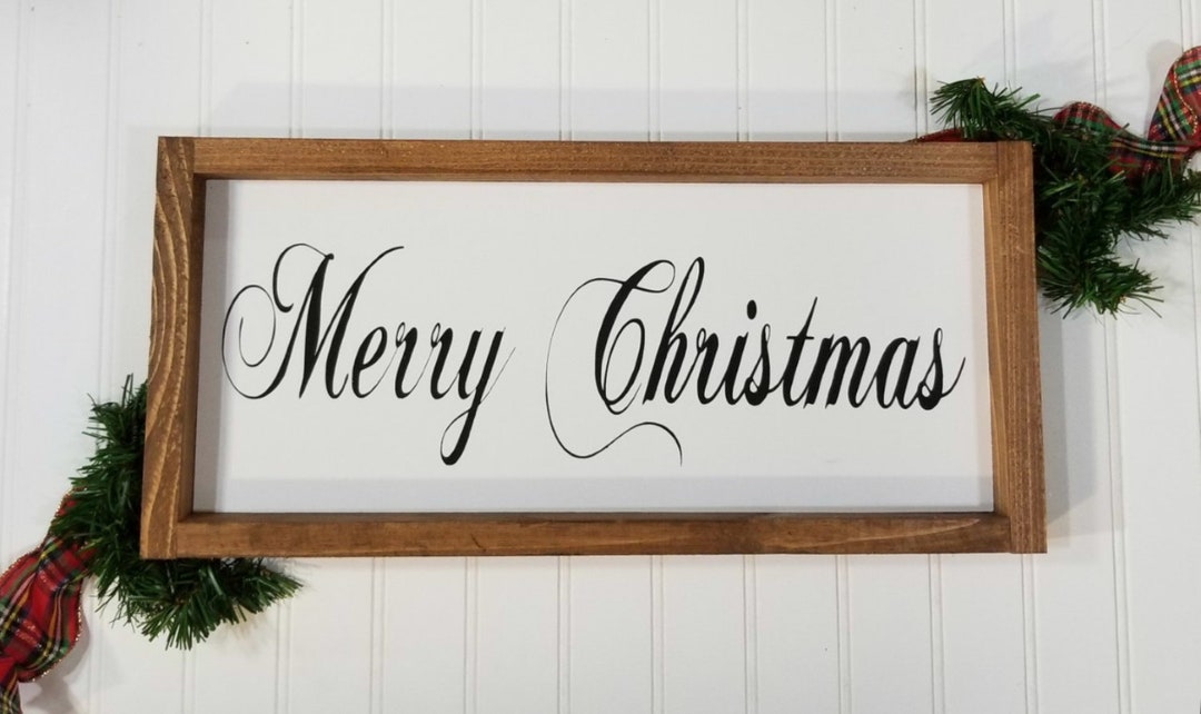 Merry Christmas Framed Farmhouse Wood Sign Farmhouse Decor Sign 7 X 17 ...