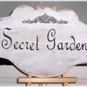 Secret Garden Shabby Cottage Chic White Wood Sign Paris French Custom
