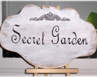 Secret Garden Shabby Cottage Chic White Wood Sign Paris French Custom