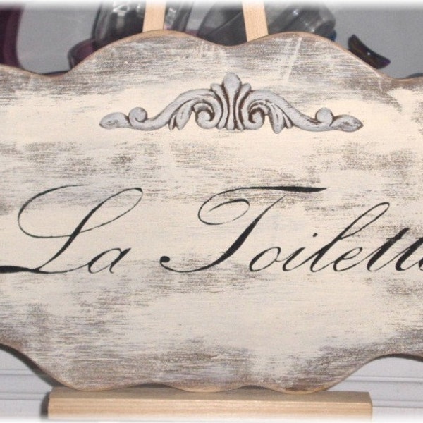 La Toilette Shabby Cottage Cream French Wood Sign