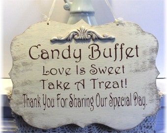 Wedding Sign Candy Buffet Wood White Shabby Custom Photo Prop Aisle Flower Girl Ring Bearer