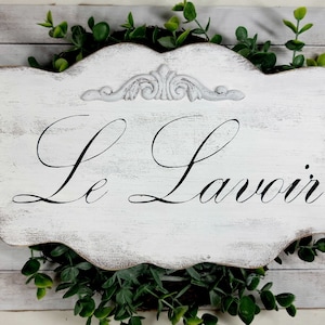 Le Lavoir Is The Laundry In French A Shabby Cottage White French Wood Sign | Laundry Room Sign | French Decor | Home Decor | Gift Idea