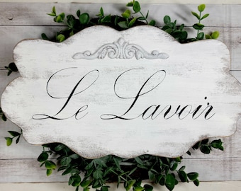 Le Lavoir Is The Laundry In French A Shabby Cottage White French Wood Sign | Laundry Room Sign | French Decor | Home Decor | Gift Idea