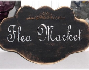 Flea Market Shabby Cottage Black Large Wood Sign Custom