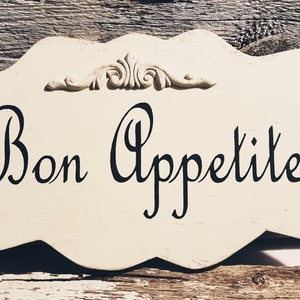 Bon Appetite Shabby Cottage Cream Wood Sign. Wall Wood Decoration. Wood Sign. French Wood Sign. Paris Wood Sign. Home Decor Sign. Wall Decor