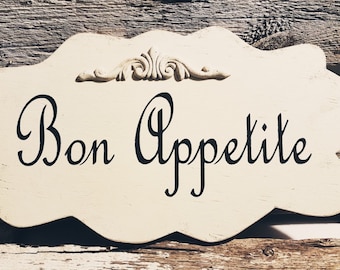 Bon Appetite Shabby Cottage Cream Wood Sign. Wall Wood Decoration. Wood Sign. French Wood Sign. Paris Wood Sign. Home Decor Sign. Wall Decor