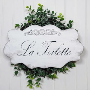 La Toilette Shabby Cottage White French Wood Home Decor Sign image 2