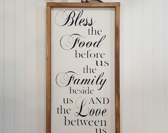 Bless The Food Before Us The Family Beside Us And The Love Between Us Amen. Framed Farmhouse Decor Wood Sign 24" x 12".Spiritual Sign.Rustic