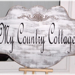 Custom Sign Personalized Shabby Cottage Wood White For Home Or Business image 1