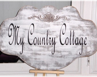 Custom Sign Personalized Shabby Cottage Wood White For Home Or Business