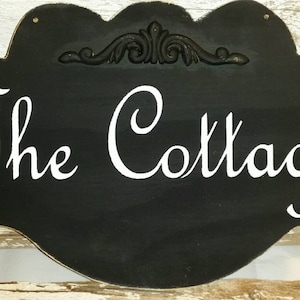 The Cottage Shabby Cottage Black Wood Sign