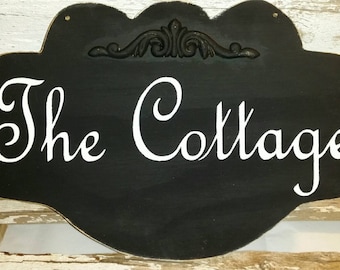 The Cottage Shabby Cottage Black Wood Sign