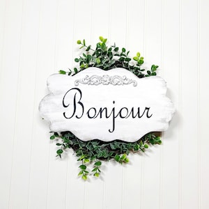 Bonjour Shabby Cottage French White Large Wall Decoration Wood Sign