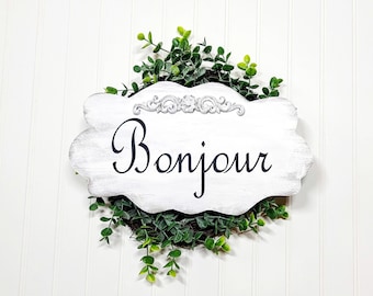 Bonjour Shabby Cottage French White Large Wall Decoration Wood Sign