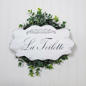 La Toilette Shabby Cottage White French Wood Home Decor Sign image 1