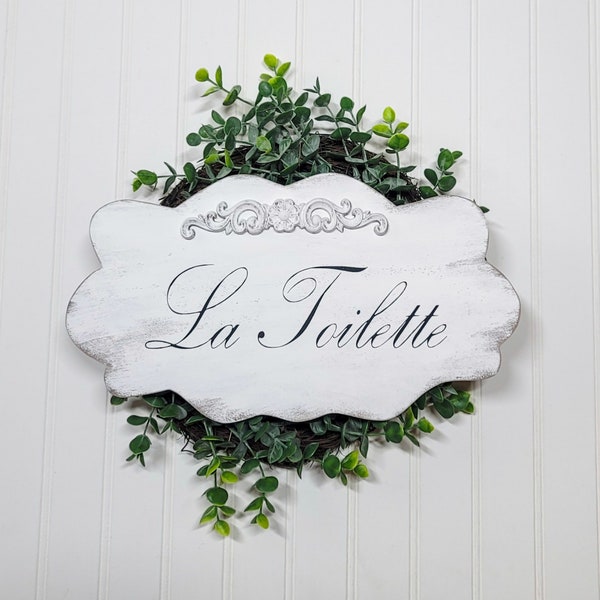 La Toilette Shabby Cottage White French Wood Home Decor Sign