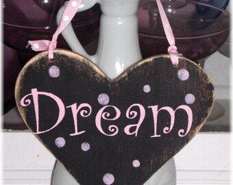 Shabby Chic Cottage Black And Pink Heart Dream Wood Sign Custom