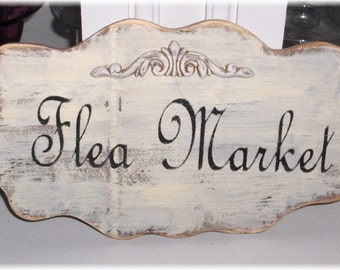 Flea Market Shabby Cottage French Paris Cream Wood Sign Custom Sign