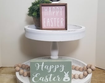 Happy Easter Framed Sign Farmhouse Mini Wood Signs | Tiered Tray Rustic Decor | Happy Easter Bunny Sign | Framed Wood Signs | Easter Decor